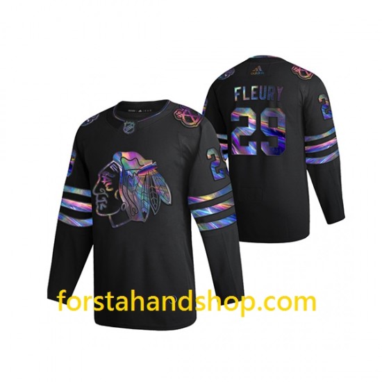 Chicago Blackhawks Tröjor Marc-Andre Fleury 29 2021-22 Iridescent Holographic Svart Authentic