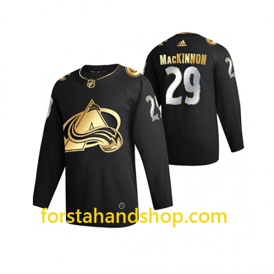 Colorado Avalanche Tröjor Nathan Mackinnon 29 Adidas 2021 Svart Golden Edition Authentic