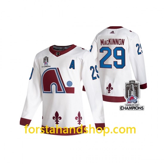 Colorado Avalanche Tröjor Nathan Mackinnon 29 Adidas 2022 Stanley Cup Champions Vit Authentic