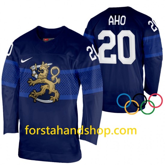 Finland Tröjor Sebastian Aho 20 Nike Olympiska Vinterspelen 2022 Marinblå Authentic