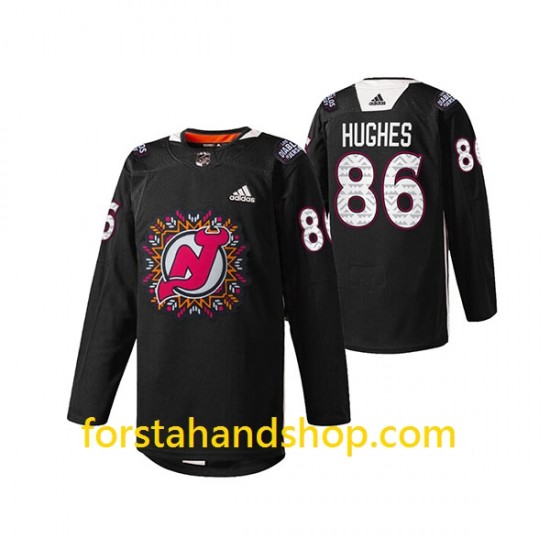 New Jersey Devils Tröjor Jack Hughes 86 Adidas 2022 Hispanic Heritage Night Svart Authentic