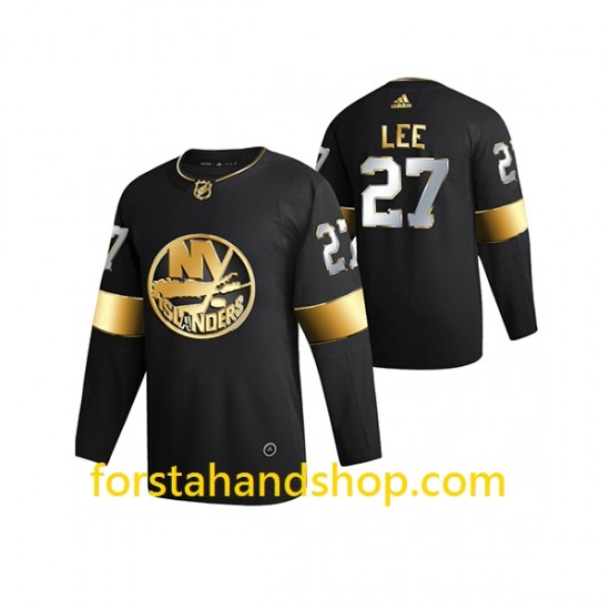 New York Islanders Tröjor Anders Lee 27 Adidas 2021 Svart Golden Edition Authentic