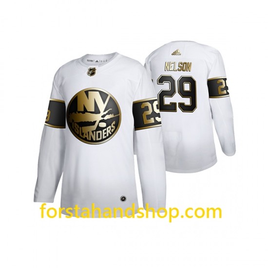 New York Islanders Tröjor Brock Nelson 29 Adidas 2019-20 Vit Golden Edition Authentic