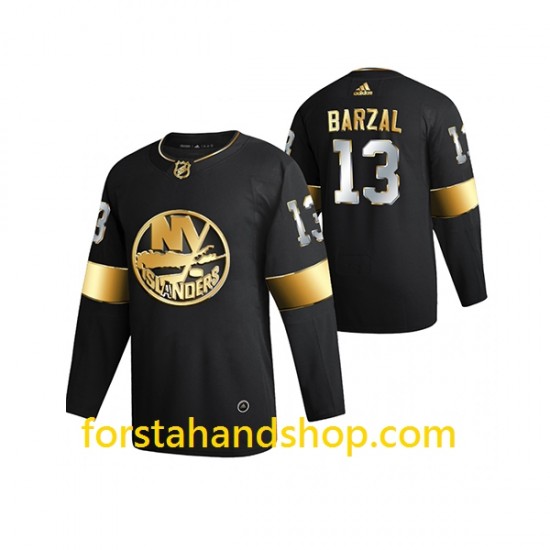 New York Islanders Tröjor Mathew Barzal 13 Adidas 2021 Svart Golden Edition Authentic