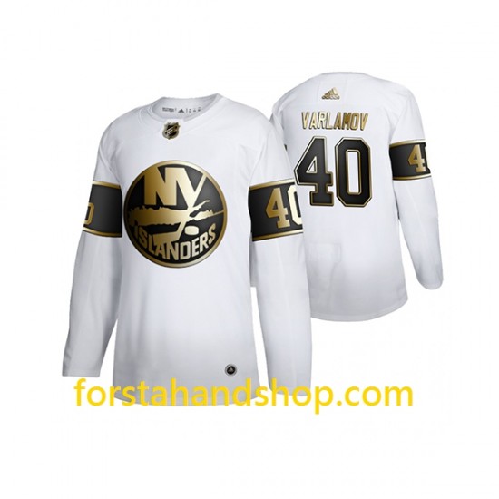 New York Islanders Tröjor Semyon Varlamov 40 Adidas 2019-20 Vit Golden Edition Authentic