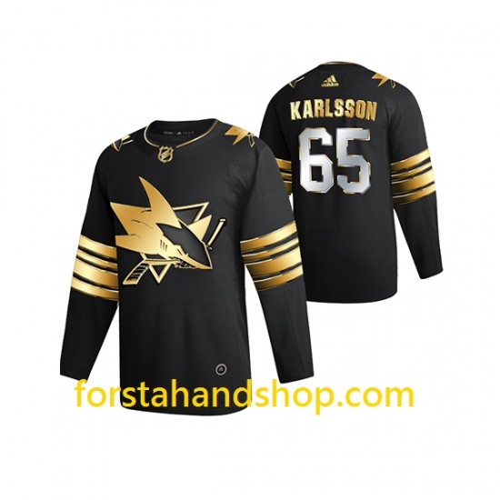 San Jose Sharks Tröjor Erik Karlsson 65 Adidas 2021 Svart Golden Edition Authentic