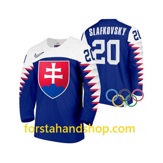 Slovakien Tröjor Juraj Slafkovsky 20 Olympiska Vinterspelen 2022 Marinblå Authentic