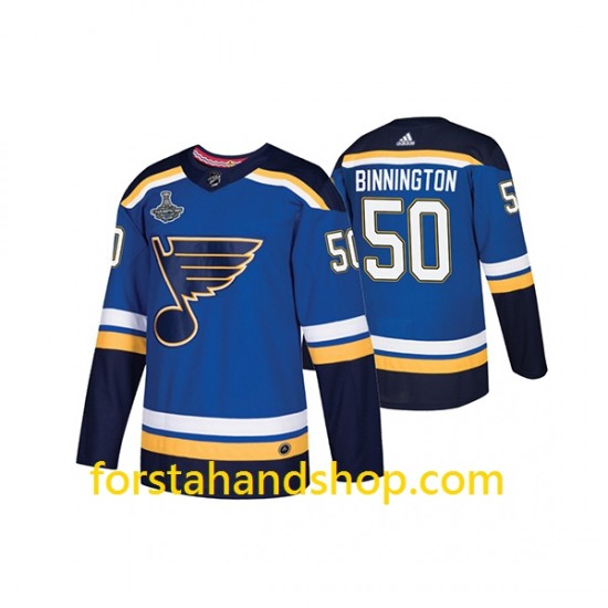 St. Louis Blues Tröjor Jordan Binnington 50 Adidas 2019 Stanley Cup Champions Royal Authentic