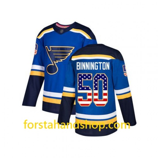 St. Louis Blues Tröjor Jordan Binnington 50 Adidas USA Flag Authentic