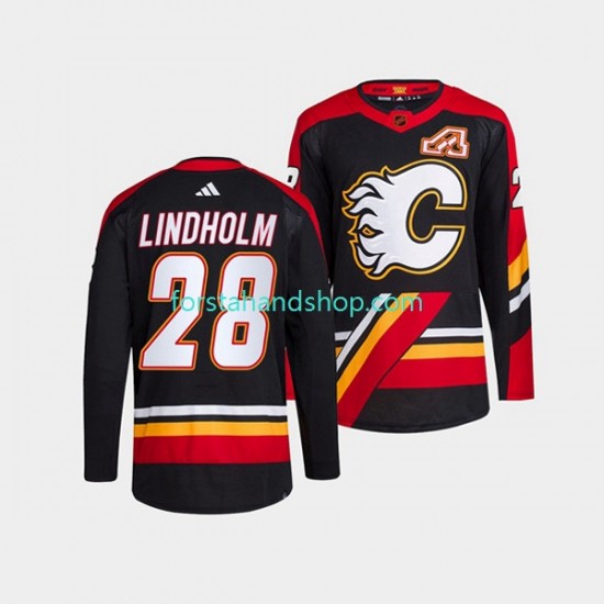 Calgary Flames Tröjor Elias Lindholm 28 Adidas 2022-23 Reverse Retro Svart Authentic