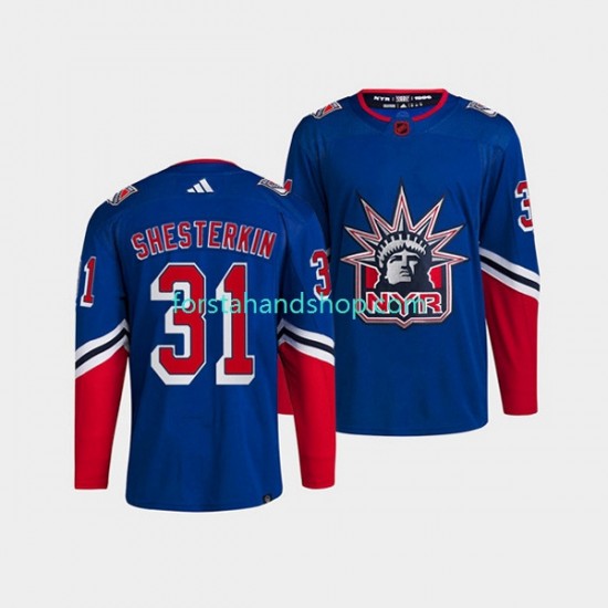 New York Rangers Tröjor Igor Shesterkin 31 Adidas 2022-23 Reverse Retro Blå Authentic