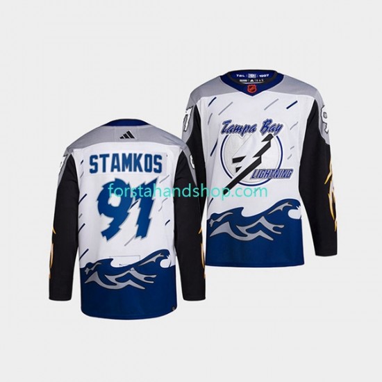 Tampa Bay Lightning Tröjor Steven Stamkos 91 Adidas 2022 Reverse Retro Vit Authentic